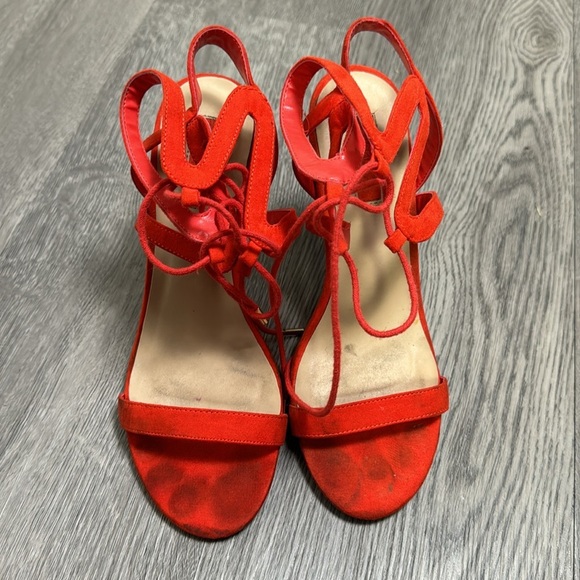 Forever 21 Red Orange Lace Up Heels Size 8 - Picture 4 of 8